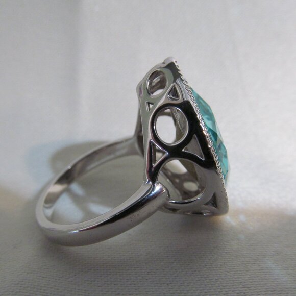 Faux Blue Topaz Faux Paraiba Tourmaline & Faux Diamond Silver Tone Ring Size 10 - Picture 7 of 16